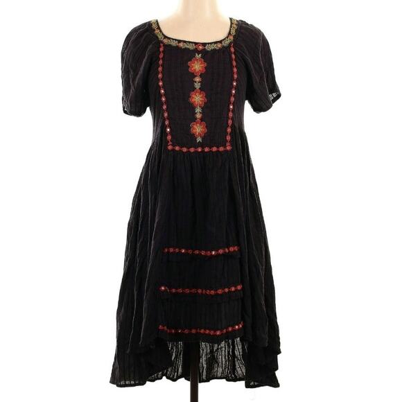 Free People Embroidered Black XS Midi Dress - Picture 2 of 4